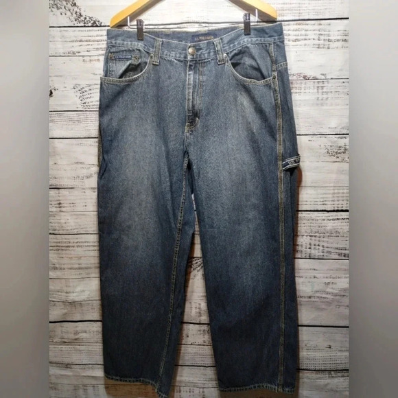 U‎ S. Polo Assn. Blue Carpenter Utility Jeans Dark Wash 38 32 Vintage Y2K Baggy